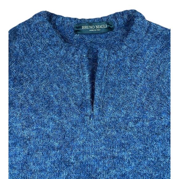 Bruno Magli Blue Pullover Sweater Made in Italy Kangaroo Pockets Size 50 - Picture 3 of 6